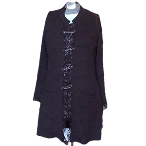 “Cream” black cardigan/jacket with lace and velvet - crinkle look fabric Medium
